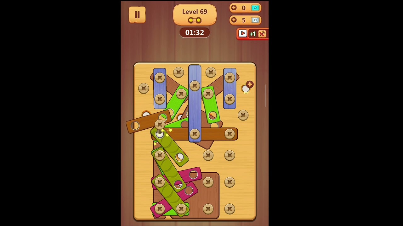 Wood Nuts & bolt puzzle:  level 69 challenge 😱