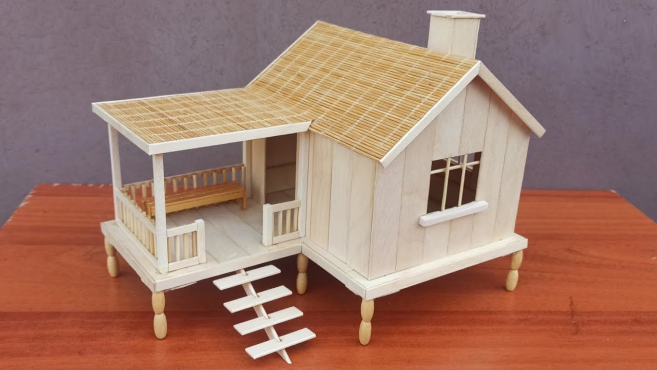 Como construir una casa con palitos de helado - How to Make a Cute House By using Popsicle Stick
