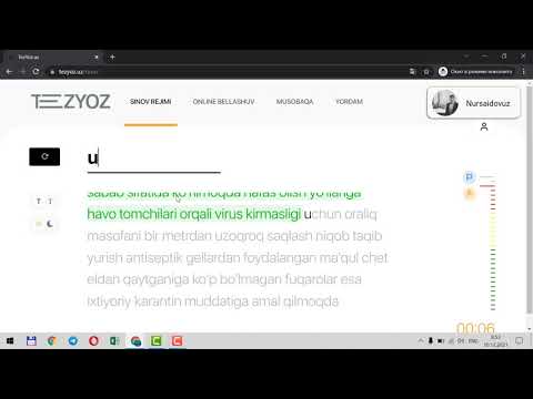 Klaviaturada tez yozish uchun sodda servis Tezyoz.uz ni sinab ko'ring Natijani izohda qoldiring