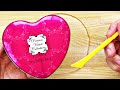 Slime Coloring with Makeup! Mixing Heart Makeup Set into Clear Slime! Satisfying Slime Videos!