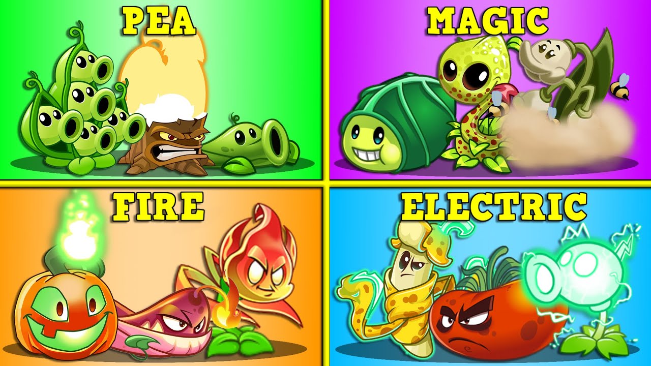 Команды Горох x Магия x Огонь x Электричество - Кто победит? - Битва команд растений в PvZ 2