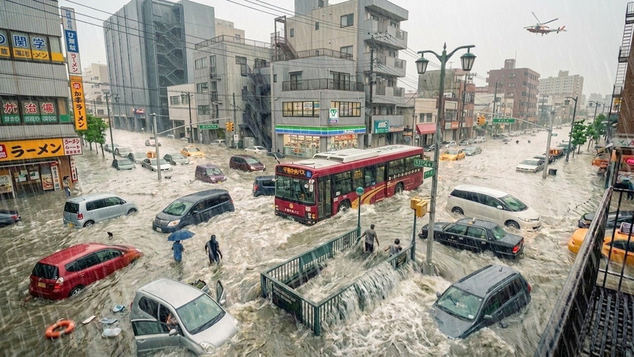 ⁣Japan in Flood Chaos! Record Rain Hits Chiba and Tokyo, Turns Streets Into Rivers, People Trapped