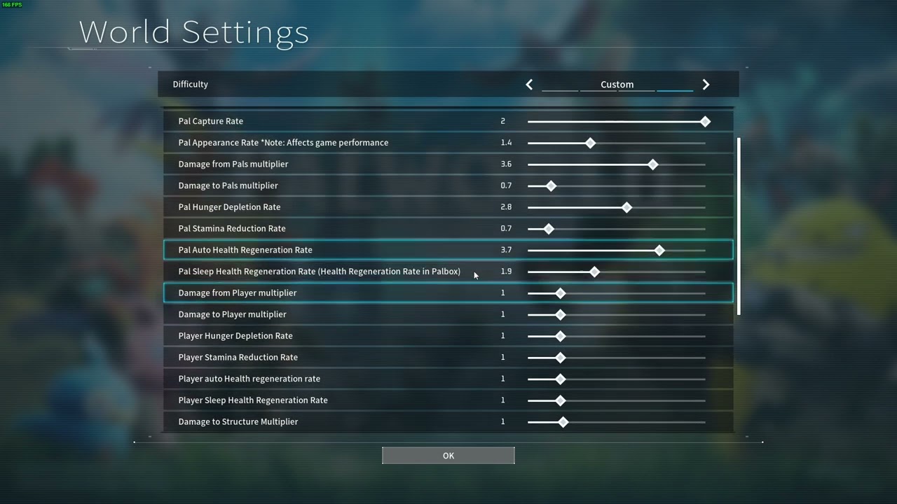 Как изменить урон от/до множителя игрока в Palworld (настройки мира)