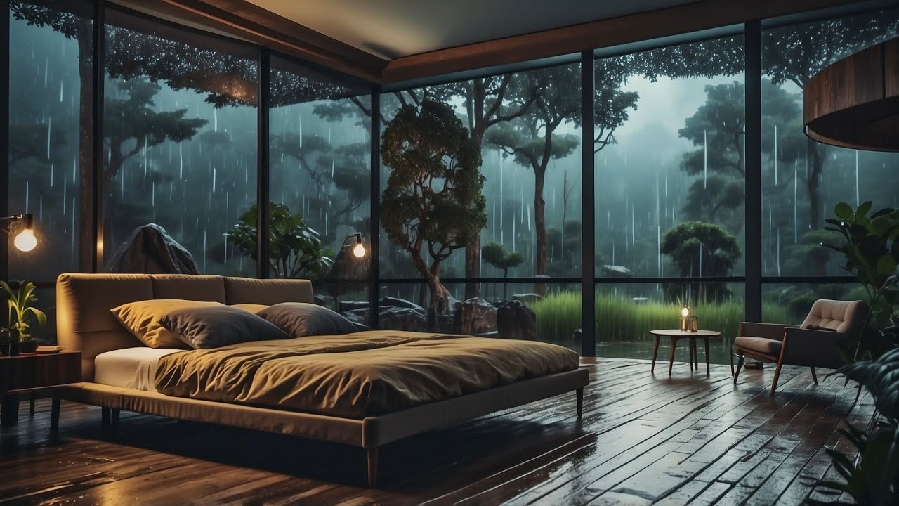 Rain on Glass Sounds at Night with Gentle Piano 🌧️ Cozy Bedroom Ambience for Relax & Sleep (3 Hours)