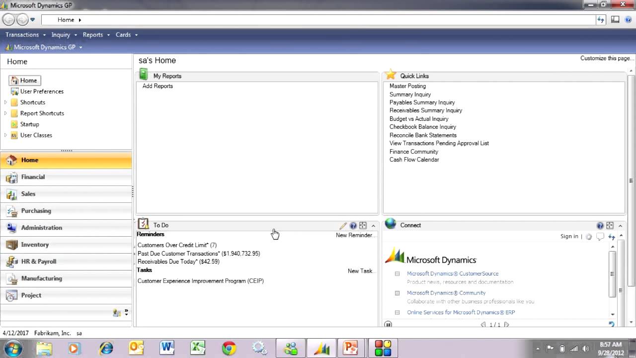 Home Page Enhancements in Dynamics GP 2013 - YouTube
