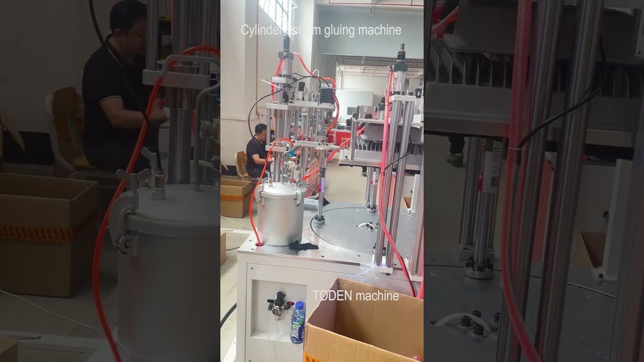 APET cylinder bottom gluing machine ,4 station cylinder bottom edge and round sheet gluing machine