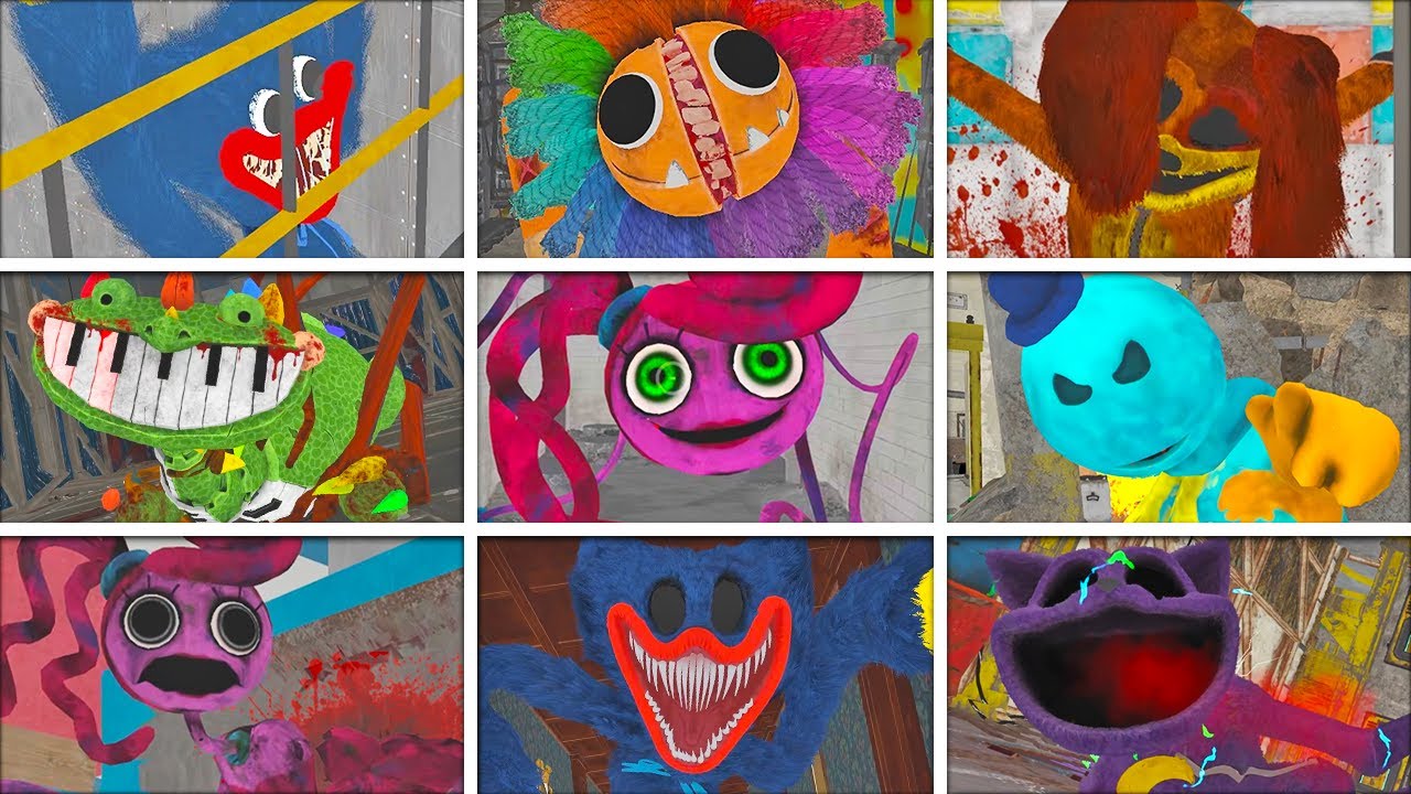 Poppy Playtime: Chapters 1-4 - All CHASE and DEATHS in BRIGHT Mode from Every Game