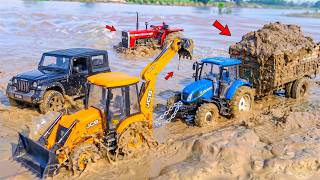 Swaraj New Holland Sonalika Tractor Muddy Accident Pulling Out Jcb 3dx ? Jcb Tractor Cartoon Video