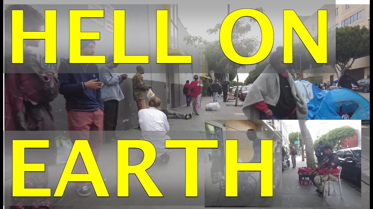 Hell on Earth at Skid Row Homeless Encampment Downtown Los Angeles