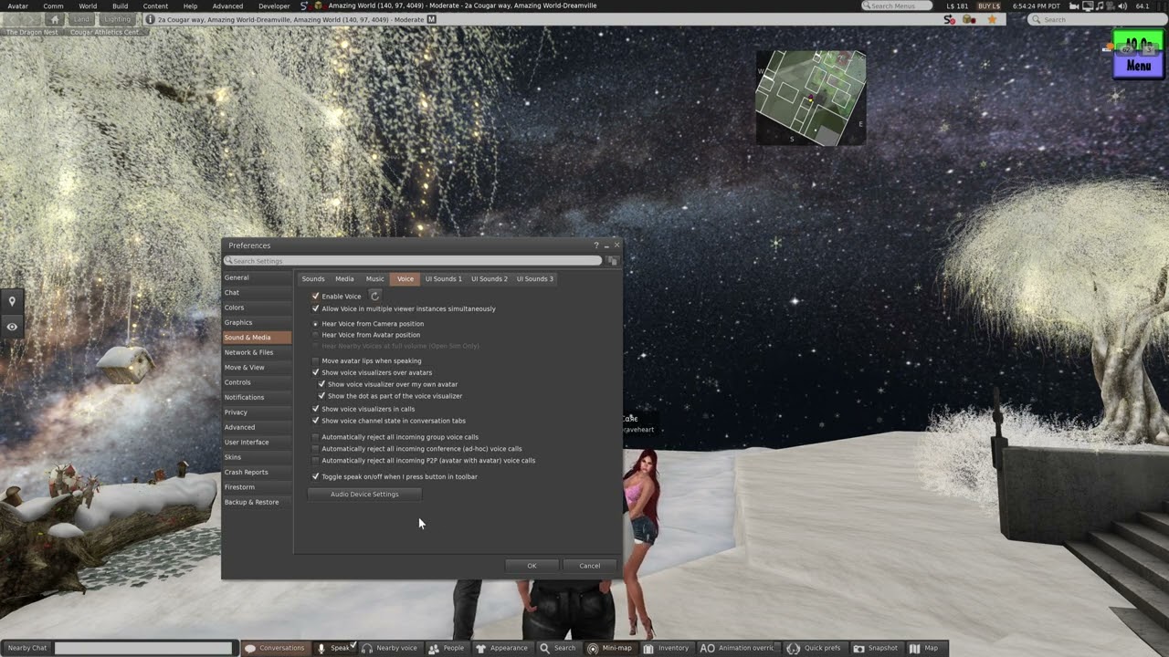 Setting Voice in Second Life.