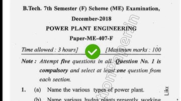 Mdu BTech ME 7th Sem Power Plant Engineering Question Paper 2018 #MduQuestionPaper