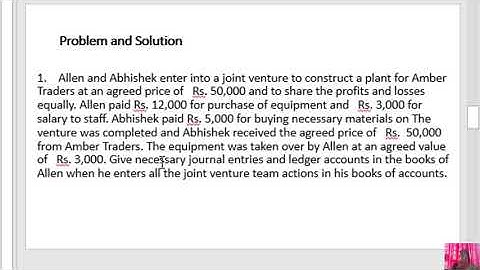 Accounting for  Joint Ventures- When separate set of Books are not Maintained for   I  B.Com  II Sem