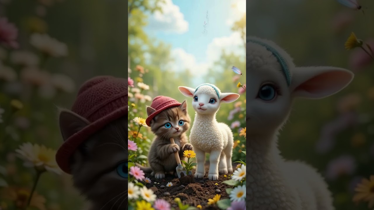Flower Planting Cat and Lamb 🌸🐱🐑 