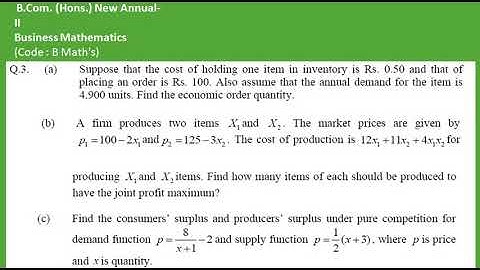 B.com Honours 2nd Year Business Mathematics BMS Assignment Solutions
