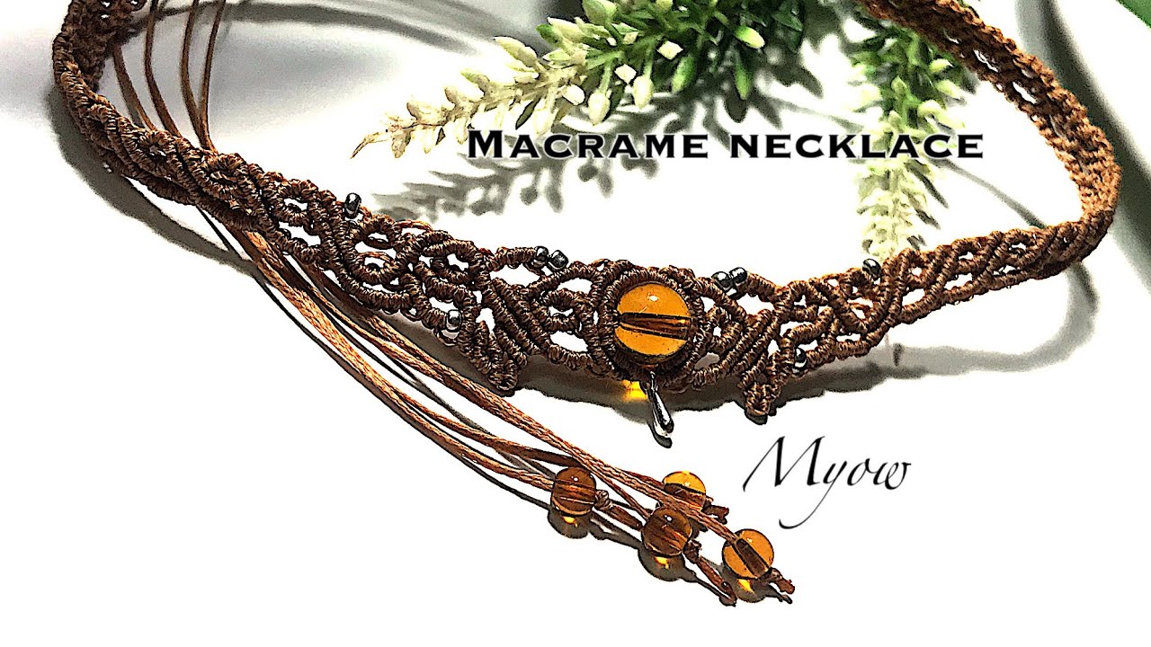 Macrame Choker Necklace Tight Necklace Made of Thread and Brass