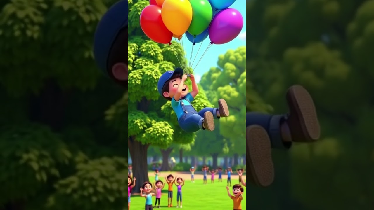 Boy Flying in sky with the help of balloons