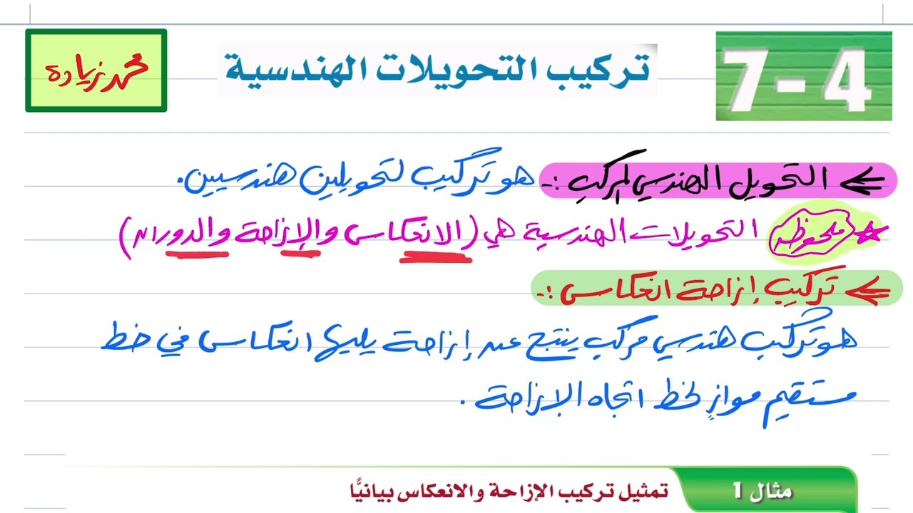 تركيب التحويلات الهندسية رياضيات أول ثانوي 1446