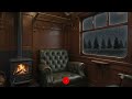 🚂 Vintage Train Cabin Fireplace at Night — Rain on Window & Countryside Scenery | Cozy Ambience Loop
