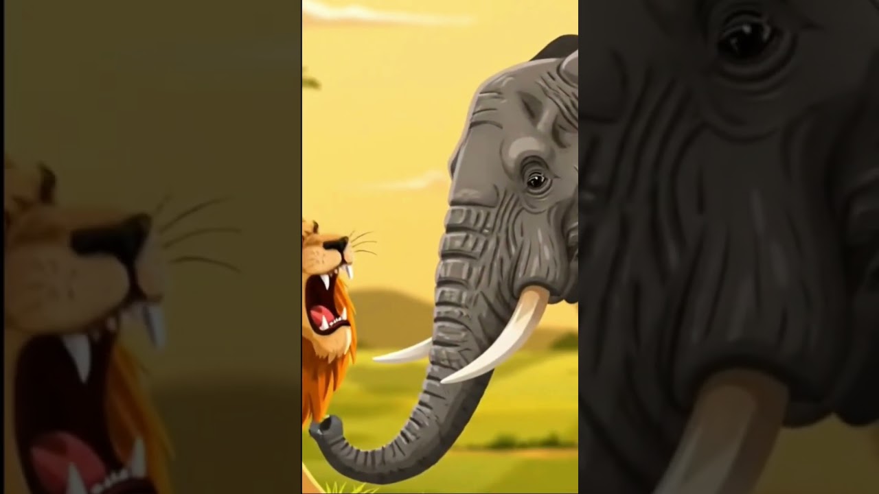 lion scared by elephant 🐘 