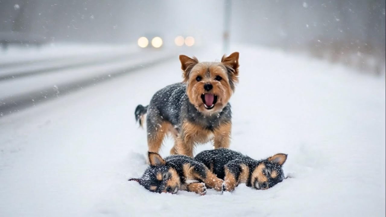Kind Stranger Rescues Freezing Yorkshire Dog Family During Heavy Snowfall