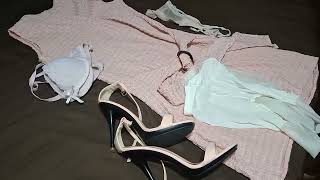 TRYING ON MY NEW PINK DRESS AND PANTYHOSE FOR WORK!