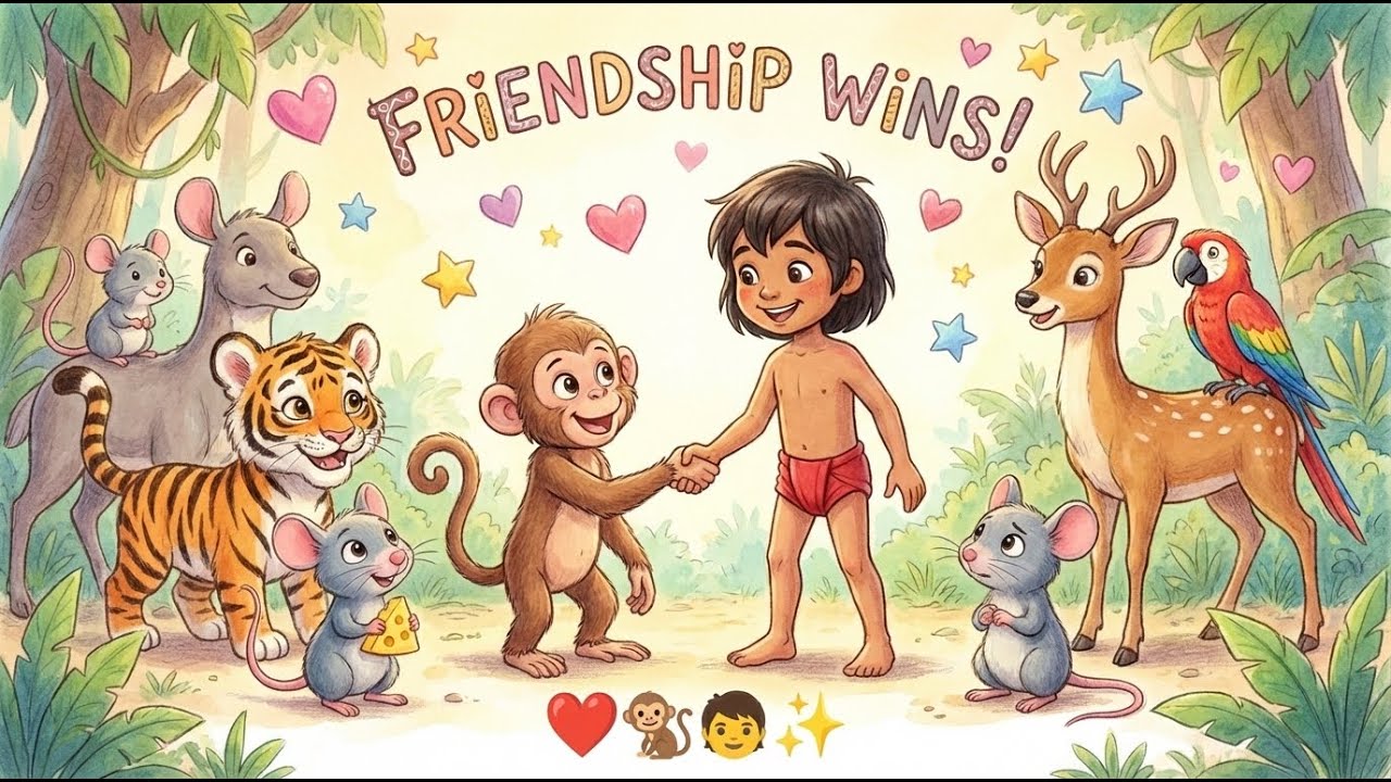 Mowgli and the Monkeys Pulling Legs! 🐵😄 Full Story | Disney Style Animation