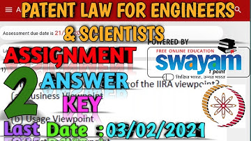 NPTEL Assignment 2 Ans. key 2021|Patent law for Engineers & Scientists|Last Submission-03/02/2021