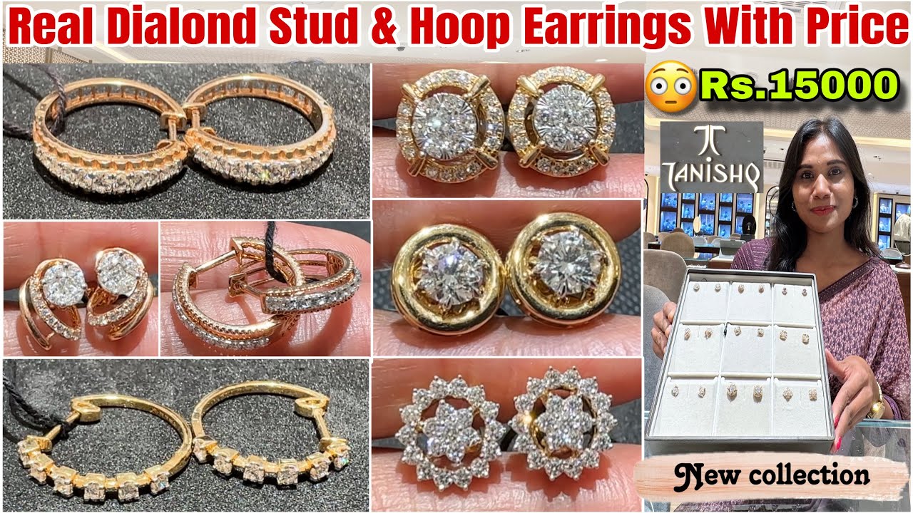 Just Rs.15000 Real Diamond Studs😳Tanishq Diamond Hoop & Stud Designs| Lightweight Diamond Earrings|
