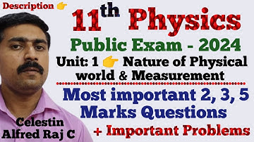 11 Physics|Most|important|2,3,5 marks Qns|Important problems|Unit 1|Nature of phy world|sky physics