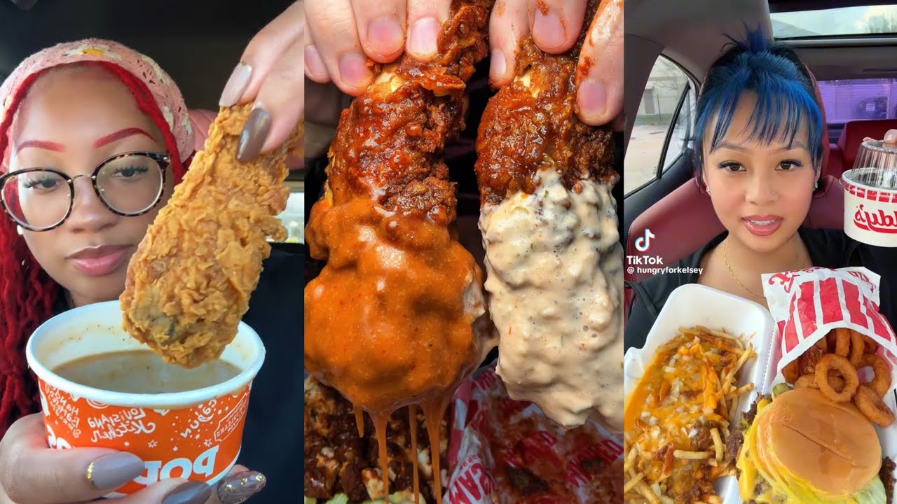  TIKTOK MUKBANG COMPILATION | Popeyes fried chicken, Freddy’s, Mashed Burgers and more