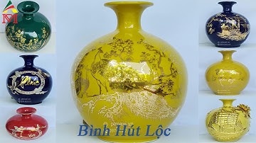 Bình Hút Lộc Gốm Sứ Bát Tràng Cao Cấp Vẽ Vàng 24k - Phong Thủy Maxi