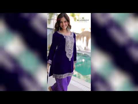 Velvet Party Wear Salwar Kameez - 2041613 (Green) , 2041614 (Purple and Violet)