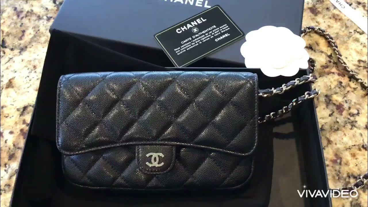 Chanel Classic Flap Phone Holder With Chain Nice Bag Black For