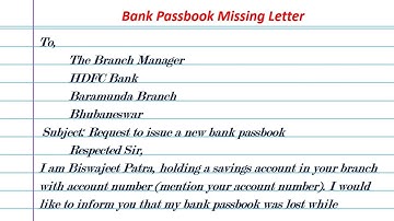 Bank Passbook Missing Application || Application for bank passbook missing