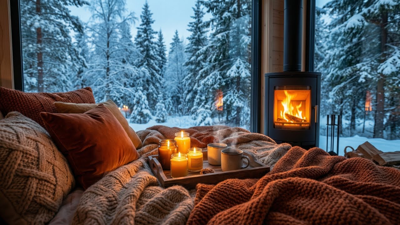 🔥Cozy Fireplace Crackling 24/7 | ❄️Snowy Cabin Views | Winter Ambience