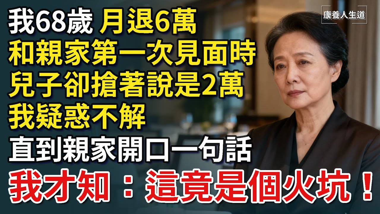 我68歲，月退6萬，和親家第一次見面時，兒子卻搶著說是2萬，我疑惑不解，直到親家開口一句話，我才知：這竟是個火坑！​【康養人生道】 #康養人生道 #上了年紀該明白的事 #養老 #聰明老人 #長壽秘密