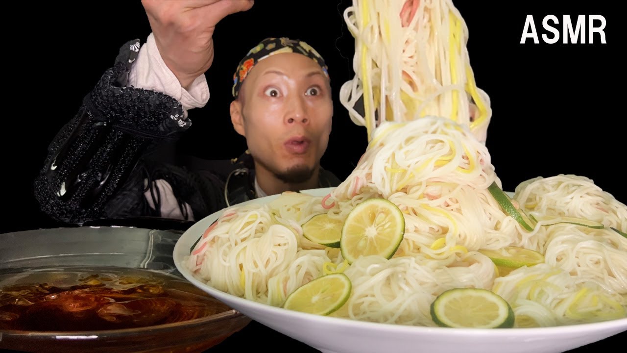 【Mukbang】Samurai eat somen (noodles)! / サムライがそうめんを食べる!【Eating Sounds】