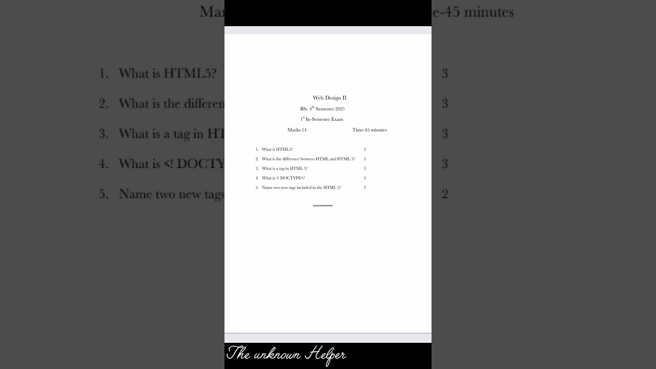 HTML question paper| Computer Question Paper|HTML| 