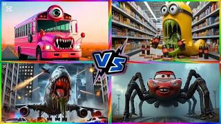 🔥 Tiles Hop EDM Rush: SCHOOL BUS MONSTER vs MINION WORM vs INFECTED SKY vs MCQUEEN SPIDER