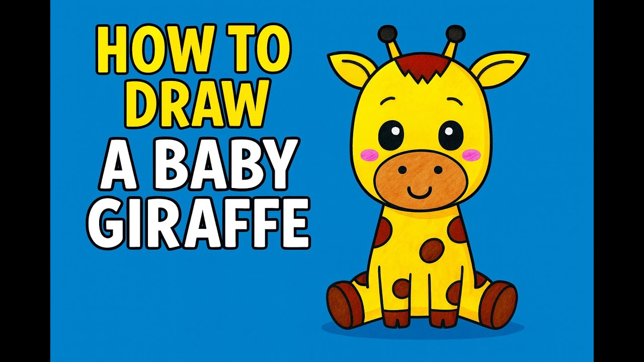 How to Draw a Baby Giraffe 🦒   Easy Step by Step Drawing for Kids