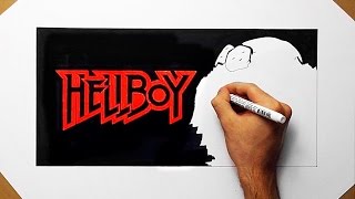 How To Draw Hellboy - Speed Drawing Fan Art Cartoon and Logo