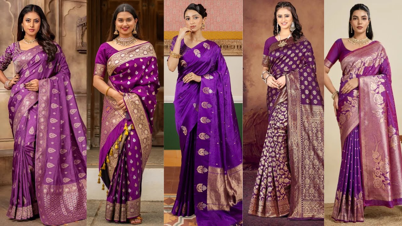 Последние тенденции фиолетовых сари // Дизайнерские идеи фиолетовых сари // Новые идеи фиолетовых...