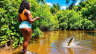 2 Hours Alone At the River Fishing & Outdoor Cooking & Cozy Tent