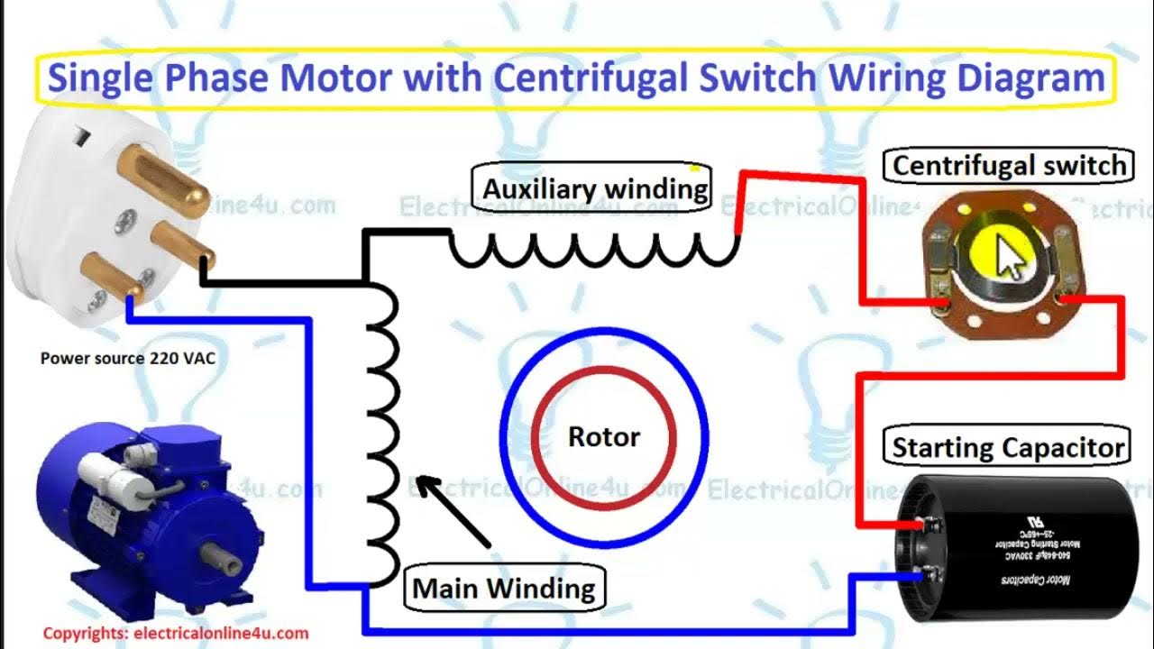 Single phase capacitor start motor wiring with centrifugal switch
