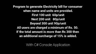 Program to calculate Electricity bill in Console Application with C#