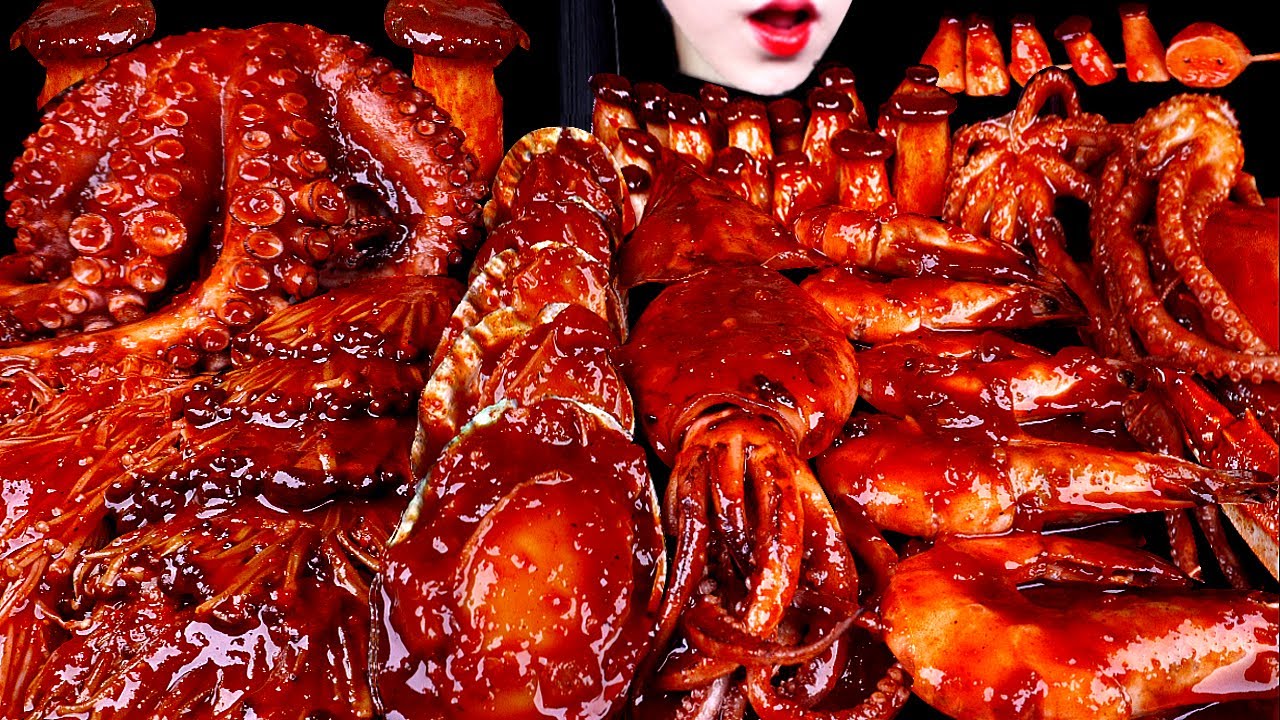 ASMR SPICY SEAFOOD, SPICY ENOKI MUSHROOM, OCTOPUS, SQUID, CRAB, SHRIMP해물찜 먹방, 팽이버섯 먹방 MUKBANG