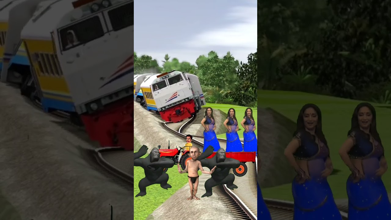 Funny old Pickup ven to danceing girl & gorilla stop the train 