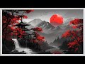 Japanese Temple Red Themed Painting | Frame TV Art | TV wallpaper Art | TV Screensaver Art | 2Hrs