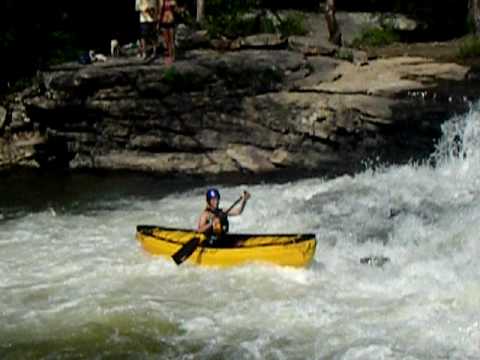 Sandra Carr Running Powell Falls on Locust Fork in a detonator canoe