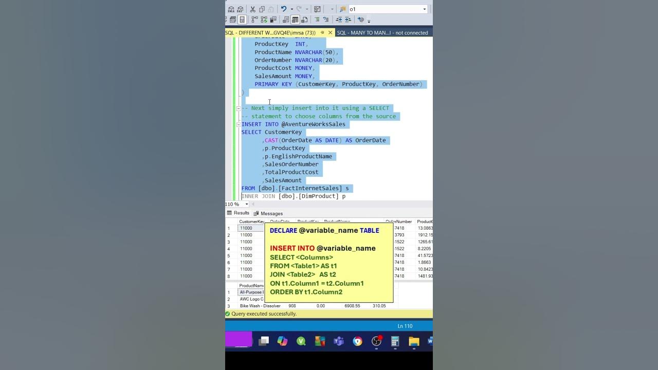 Sql how to declare use variables part 3 table variables insert select